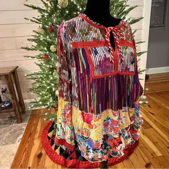 John Mark Tunic Top 1X  Artsy Boho Oversized Flowy Floral Patch - Picture 4 of 15